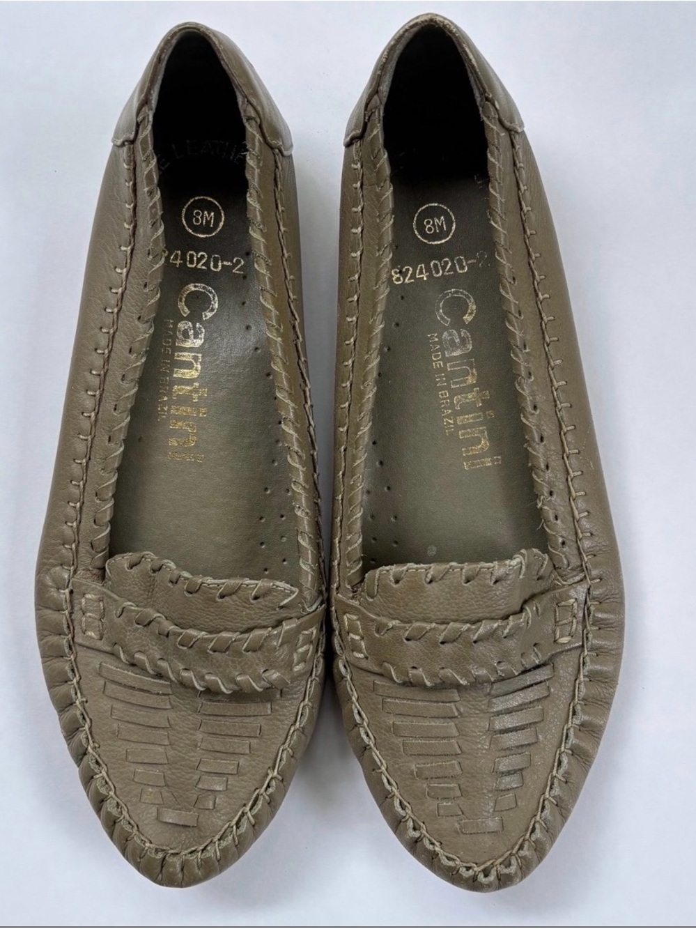 Vintage Cantini olive green woven leather loafers size 8